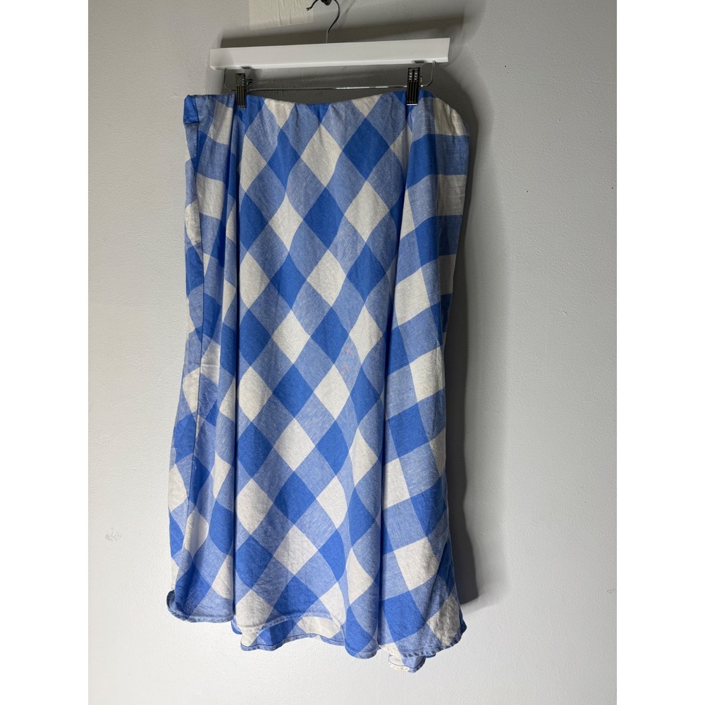 Lane Bryant Blue White Checked Linen Bias-Cut Skirt Size 18/20
